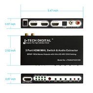 J-Tech Digital &reg; HDMI 1.4 Switch Switcher Box Selector 3 In 1 Out HDMI Audio Extractor Splitter with Optical SPDIF... N4