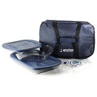 Anchor Hocking 6-Piece Essentials Bake-N-Take Set with Blue Plastic Lid and Blue Tote