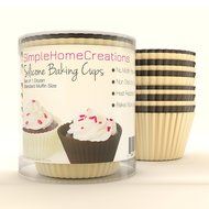 Simple Home Creations Nonstick Silicone Muffin Cups 12 Standard Cupcake Size Cup Cream &amp; Brown