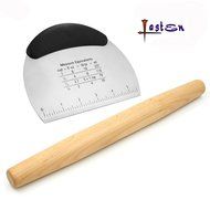 Lasten Pastry Scraper and Wooden Rolling Pin Set, 6.3" x 4.7" Stainless Steel Pastry Cutter, Professional 15"...