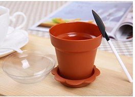 Astra shop 10 PCS Flower Potted Shape Jelly Cake Yogurt Mousse Cups with Lid and Shovel(caramel ) N2