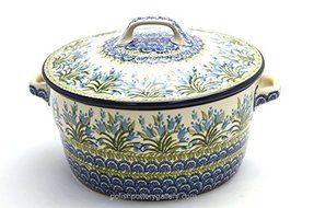 Polish Pottery Baker - Round Covered Casserole - Blue Bells