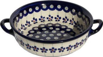Polish Pottery Round Baker with Handles 6" From Zaklady Ceramiczne Boleslawiec #1454-166a Floral Peacock, Diameter...