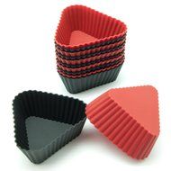 Freshware CB-307RB 12-Pack Silicone Mini Triangle Reusable Cupcake and Muffin Baking Cup, Black and Red Colors