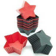 Freshware CB-307RB 12-Pack Silicone Mini Triangle Reusable Cupcake and Muffin Baking Cup, Black and Red Colors N2