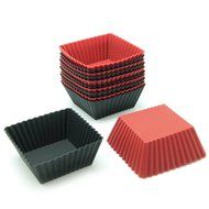 Freshware CB-307RB 12-Pack Silicone Mini Triangle Reusable Cupcake and Muffin Baking Cup, Black and Red Colors N3