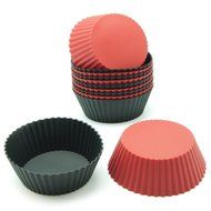 Freshware CB-307RB 12-Pack Silicone Mini Triangle Reusable Cupcake and Muffin Baking Cup, Black and Red Colors N4