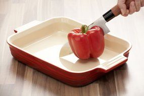 Le Creuset Stoneware 12-1/2-by-9-1/2-Inch Rectangular Baking Dish, Cherry N3