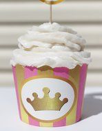 Princess Gold Crown - Cupcake Wrappers/Disposable Baking Cups- 25 pack.