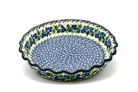 Polish Pottery Baker - Pie/Quiche - Fluted - Blue Berries
