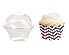 Dress My Cupcake Favor Dome Containers with Wrappers DIY Kit, Brown Chevron, Set of 25