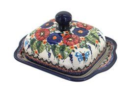 Polish Pottery Floral Butterfly Square Butter Dish