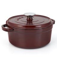 Essenso Grenoble Cast Iron Dutch Oven with Four-Layer Enamel and Ceramic Coated Interior, Burgundy, 5-Quart