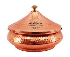 IndianCraftVilla 5.3&quot; X 5.8&quot; X 2.3&quot; Handmade Steel Copper Set Of 2 Mughlai handi Volume 525 ML With Lid serving... N5