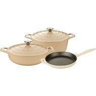 La Cuisine LC 2685MB 5 Piece Pro Enameled Cast Iron Round Casserole Cookware Set, Cream