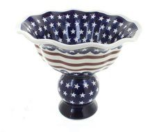 Polish Pottery Stars &amp; Stripes Pedestal Fruit Bowl