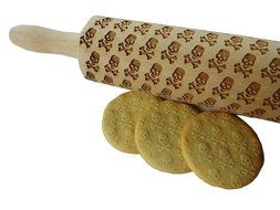 Bopstyle Wooden Laser Engraved Rolling Pin with Skulls Pattern for Embossed (15&quot; x 1.96&ldquo;, Skulls Eat Me) N9