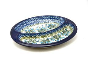 Polish Pottery Dish - Divided Polish Sausage - Blue Bells