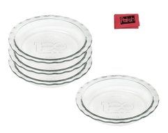 Baking Bundle - Glass Pie Dishes 100 Year Anniversary 9 1/2 Inch Deep Dish Pie Plate, Set of 4 - Bundle With Cloth