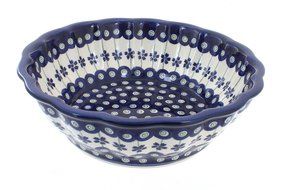 Polish Pottery Flowering Peacock Large Scalloped Bowl