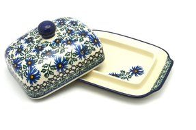 Polish Pottery Butter Dish - Blue Chicory