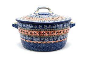 Polish Pottery Baker - Round Covered Casserole - Aztec Sun