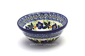 Polish Pottery Bowl - Salad/Cereal - Blue Pansy