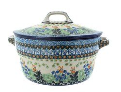 Polish Pottery Lily of the Valley Covered Round Baker