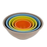 Bamboo Composite Nesting Mixing Bowls (5) and Bamboo Kitchen Tools with Color Handles (4), Set of 9 Total Pieces N3