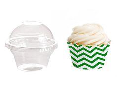 Dress My Cupcake Favor Dome Containers with Wrappers DIY Kit, Kelly Green Chevron, Set of 25