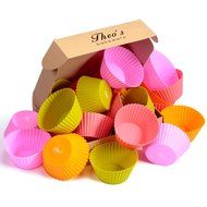 Theo&#039;s Bakeware Silicone Cupcake Liners, Round Shape Muffin Cups, Pack of 24 / 4 Colors Reusable &amp; Nonstick Standard...