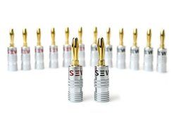 Sewell Silverback Banana Plugs, 24k Gold Dual Screw Lock Speaker Connector, 12 Pairs N8