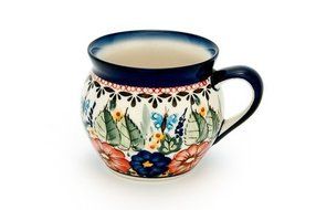 Polish Pottery Floral Butterfly Medium Bell Shape Mug