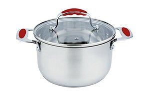 Europe Ware 0163-30CA-RED Stainless Steel 8.2 quart Casserole Pan with Glass Lid, Large, Silver/Red