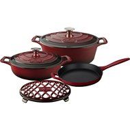 La Cuisine LC 2905MB 6 Piece Pro Enameled Cast Iron Oval Casserole/Trivet Cookware Set, Ruby