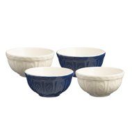 Mason Cash Varsity 4-Piece Ceramic Preparation Bowls, Navy Blue, Cream