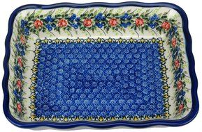 Ceramika Boleslawiecka Kalich Polish Hand Painted Baking Dish 8" x 6" x 1.75" (Red Roses)