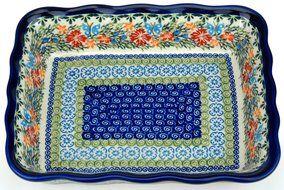 Ceramika Boleslawiecka Kalich Polish Hand Painted Baking Dish 8" x 6" x 1.75" (Red Roses) N3