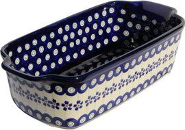 Polish Pottery Loaf Baker with Handles From Zaklady Ceramiczne Boleslawiec #1381-166a Floral Peacock, Deep: 2.75...