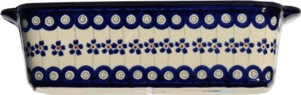 Polish Pottery Loaf Baker with Handles From Zaklady Ceramiczne Boleslawiec #1381-166a Floral Peacock, Deep: 2.75... N3