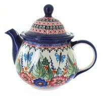 Polish Pottery Floral Butterfly Large Teapot