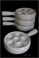 Set 4 Large White Porcelain Snail Mushroom Escargot Baking Plate Dishes with Handle