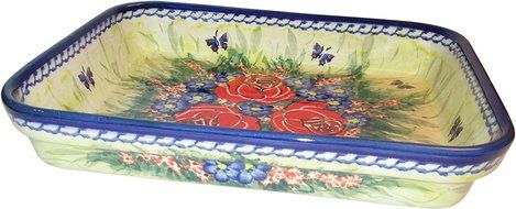 Boleslawiec Stoneware - Polish Pottery Medium Lasagna Baker Eva's Collection "Wild Roses"