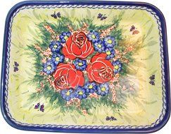Boleslawiec Stoneware - Polish Pottery Medium Lasagna Baker Eva's Collection "Wild Roses" N2