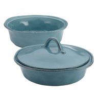 Rachael Ray Cucina Stoneware 3-Piece Round Casserole &amp; Lid Set, Agave Blue