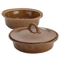 Rachael Ray Cucina Stoneware 3-Piece Round Casserole &amp; Lid Set, Agave Blue N7