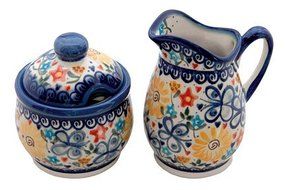 Polish Pottery Butterfly Cream &amp; Sugar Set