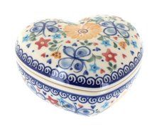 Polish Pottery Butterfly Large Heart Box