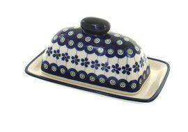 Polish Pottery Flowering Peacock Butter Dish