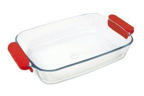 Marinex Prediletta Medium Rectangular Glass Roaster with Red Silicone Handles, 2.8-Quart